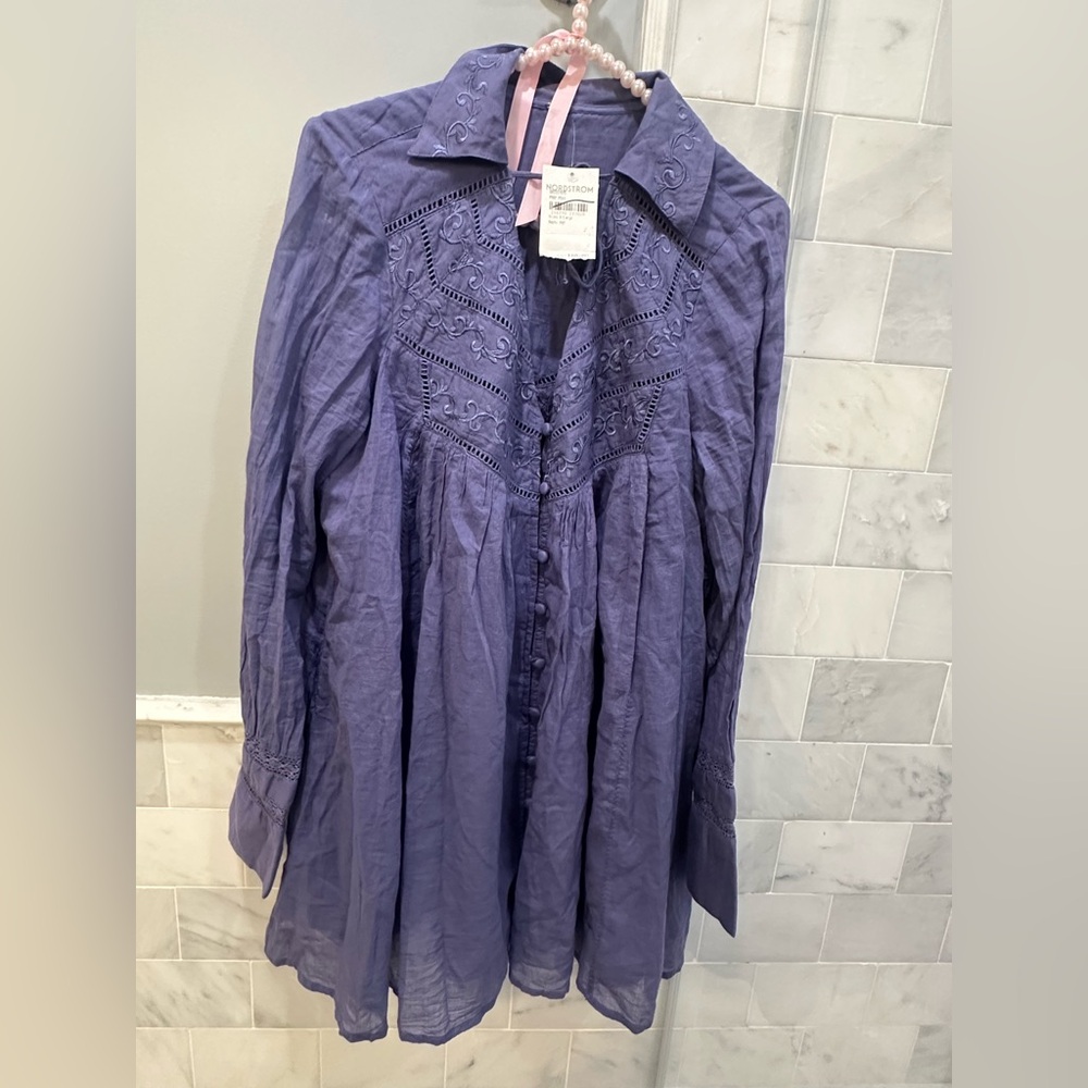 Free People Purple Embroidered Blouse - Picture 7 of 8